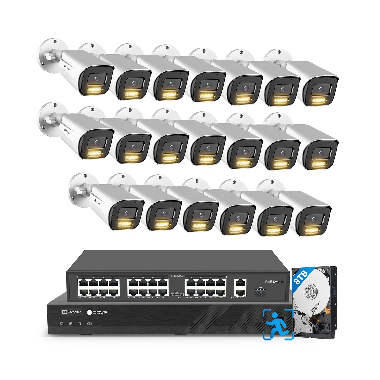 4K 32 Channel NVR 8TB 20pcs 5MP PoE IP Bullet Camera AI Two Way Talk Smart Color Night Vision 32 Channel Security Camera System