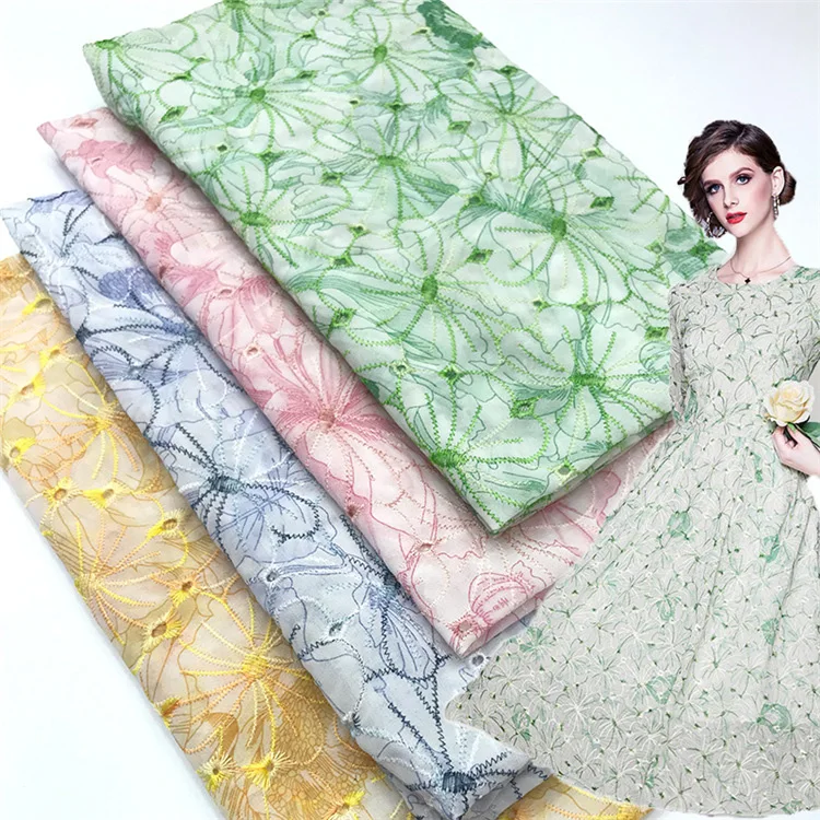 Wholesale Machine Embroidery Dress Customized Pattern Designs Embroidered 100% Cotton Embroidery Fabric For Apparel