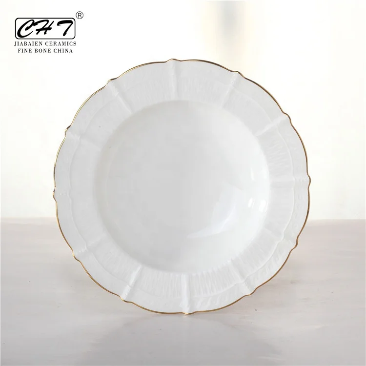 Daily used european popular 8 inch white fine bone china ceramic pasta plates / soup plate