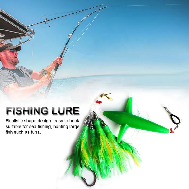 Yousya Big Game Fishing Rig with High Quality Feather Trolling Skirt Lure Saltwater Bait for Marlin Mahi Tuna Fishing