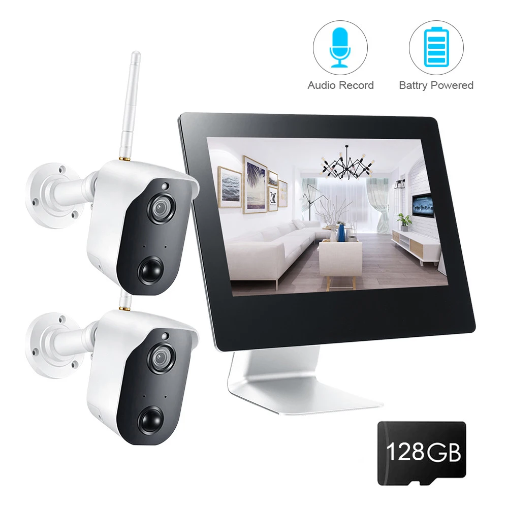 9 inch WiFi NVR 2CH HD 1080p solar battery Camera NVR camera Kit PIR WiFi camera Wireless Battery cameraTwo-Way Audio