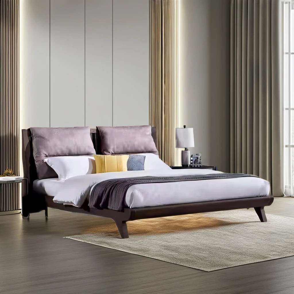 Italian Luxury Double Bed Up-Holstered Wooden Oak Bedroom Furniture