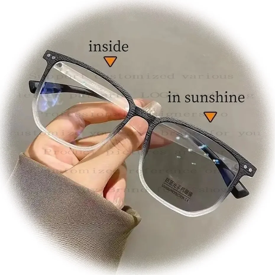 Новые способные мужчины и Woglasses ультра-легкие Ретро Меняющие цвет анти синий свет квадратная оправа Очки для фотохромной близорукости