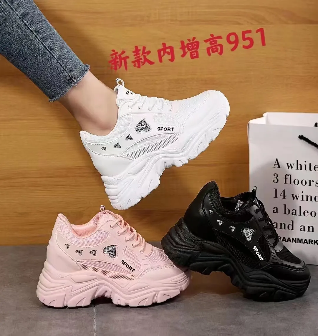 Женские сетчатые кроссовки на высоком каблуке, повседневная женская обувь на шнуровке, Спортивная дышащая женская обувь на танкетке на высоком скрытом каблуке, 2022