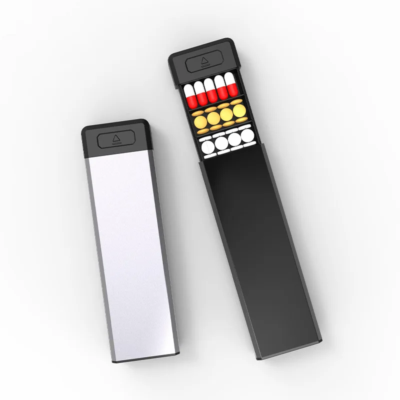 Portable magnetic aluminum alloy medicine case travel vitamin box metal 7 day & 4 times pill organizer weekly pill box