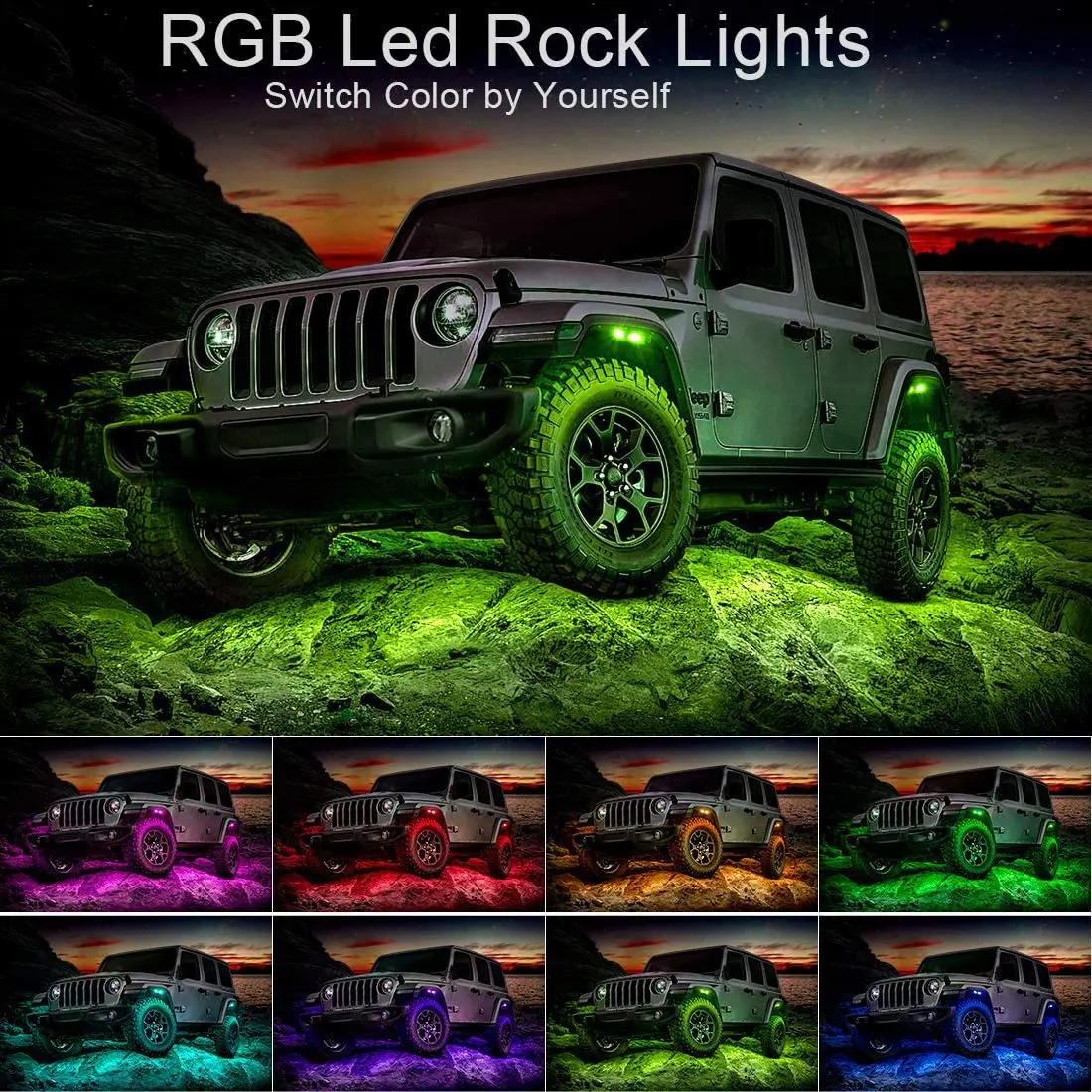  Комплект RGB светодиодных светильников для рок-осветительных приборов 8 неоновых Led лампочек с управлением синими зубьями Je-ep UTV