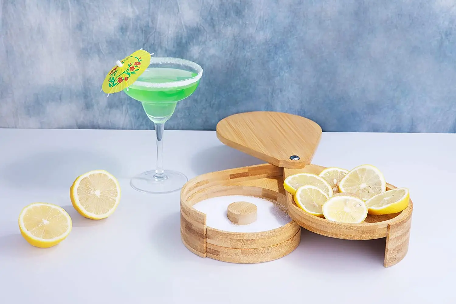 Salt Rimmer, Baraiser Bamboo Glass Rimmer, 3-Tier Bar Salt and Sugar Rimmer for Cocktails