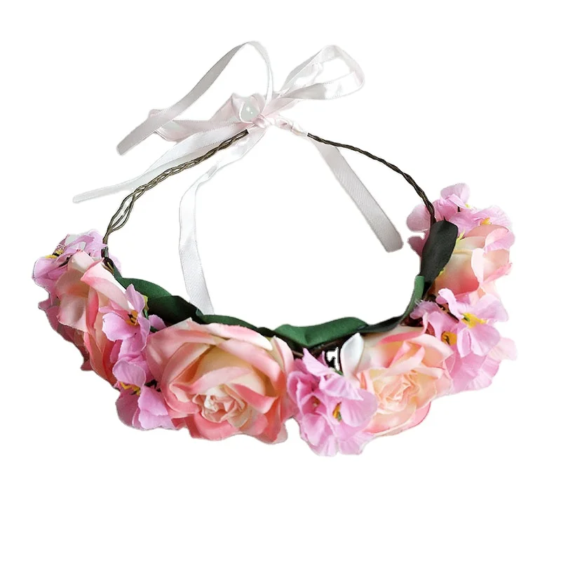 1097E Wholesale girl tiara rose Flower head wreath big white rose bridal flower crown for wedding