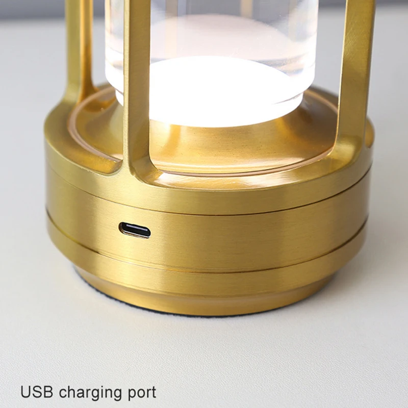 luxury led crystal lantern lightings metallic night light farmhouse decor touch dimmable rechargeable cordless table lamps light