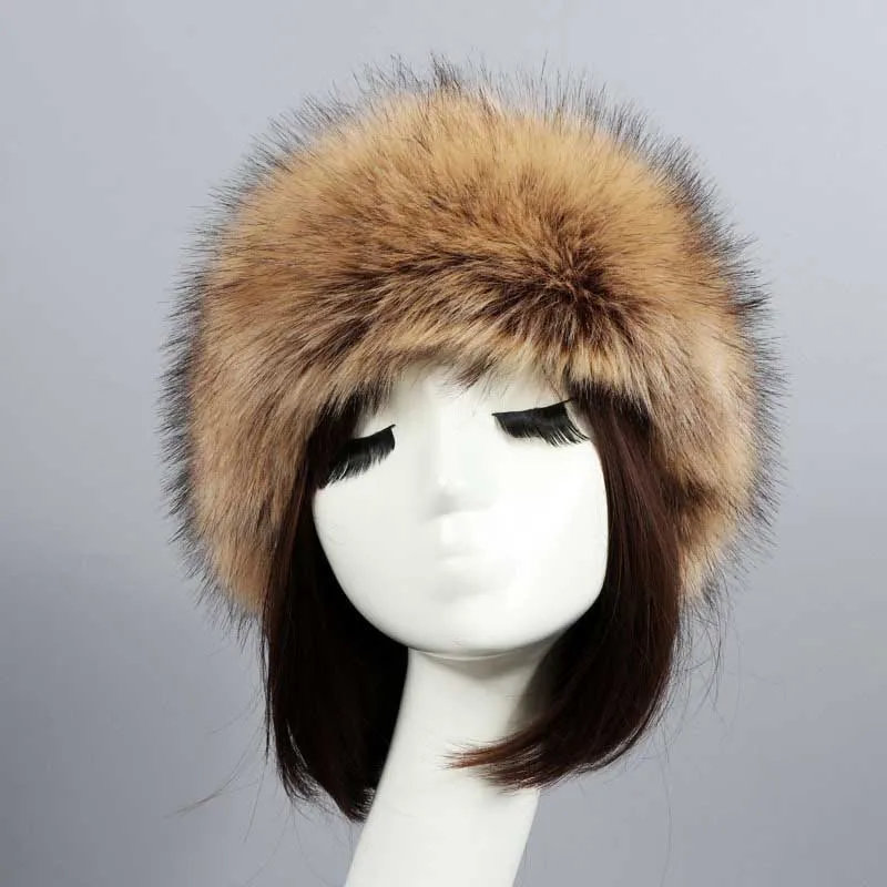 Jachon High Quality Wholesale Winter Warm Faux fox Fur Wide Headband for Women Hair Accessories Ladies Russian Headwraps Fur Hat