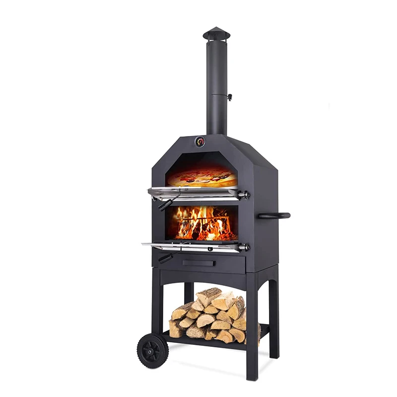 Wood Fired Outdoor Patio Garth Coal Charcoal Stove Pizza Maker Trolley Large Vertical Steel Rotisserie Grill Pizza Oven