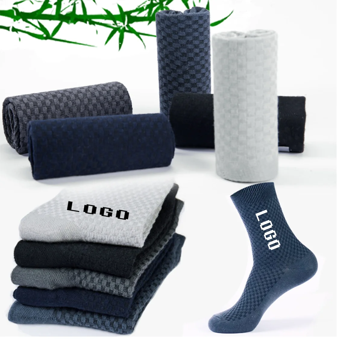Custom logo soft breathable moisture crew business dress bamboo fiber socks black white anti-bacterial custom bamboo socks