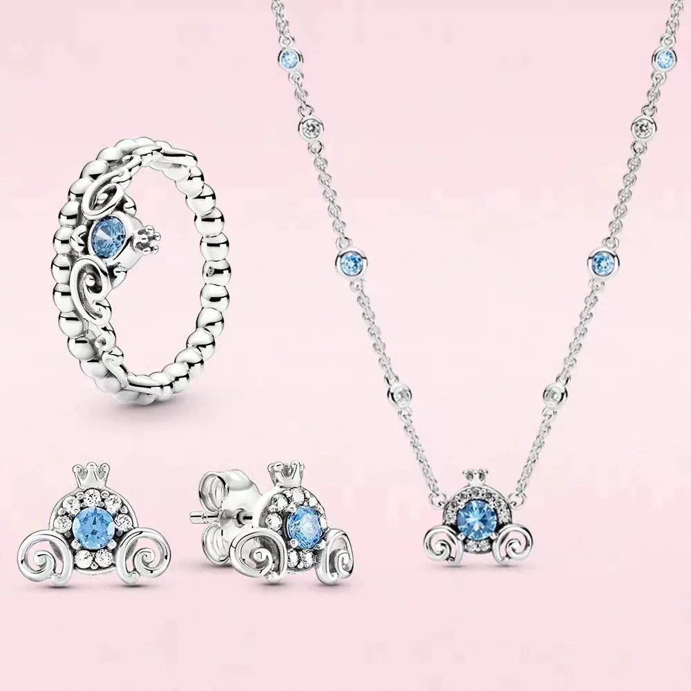 925 Sterling Silver Earrings Pumpkin Car Crown series Ring Shining zircon Eternity Earrings Fashion Necklace women jewelry gift