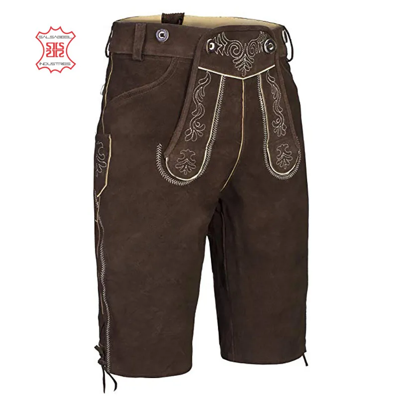 Top quality antique genuine cow split suede leather best selling bavarian lederhosen shorts