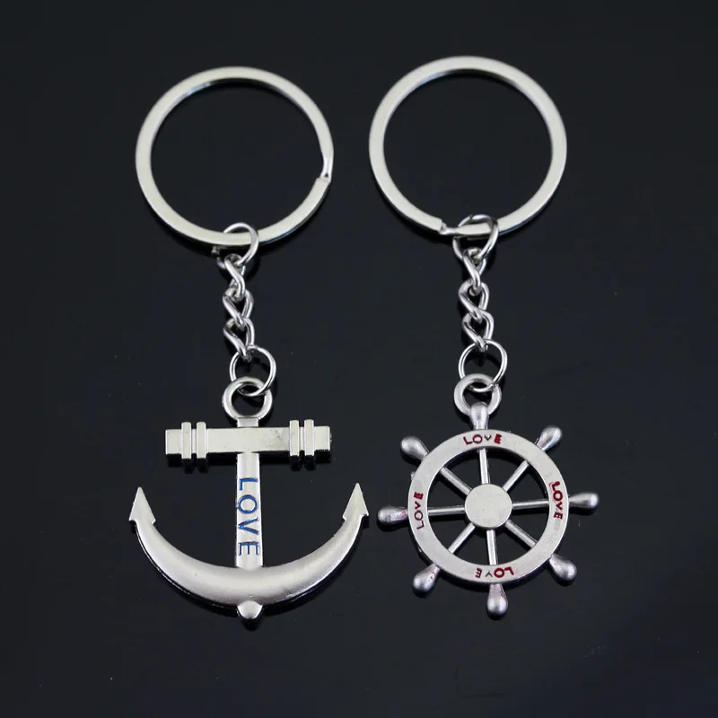 navy keychain anchor brass keychain wedding gift couple keychain