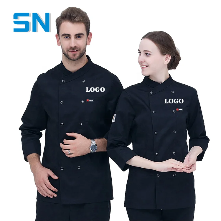 Custom Embroidered LOGO Hotel Catering Work Uniform Black Long Sleeve Labor Security for Kitchen & Restaurant Short Tops Pattern