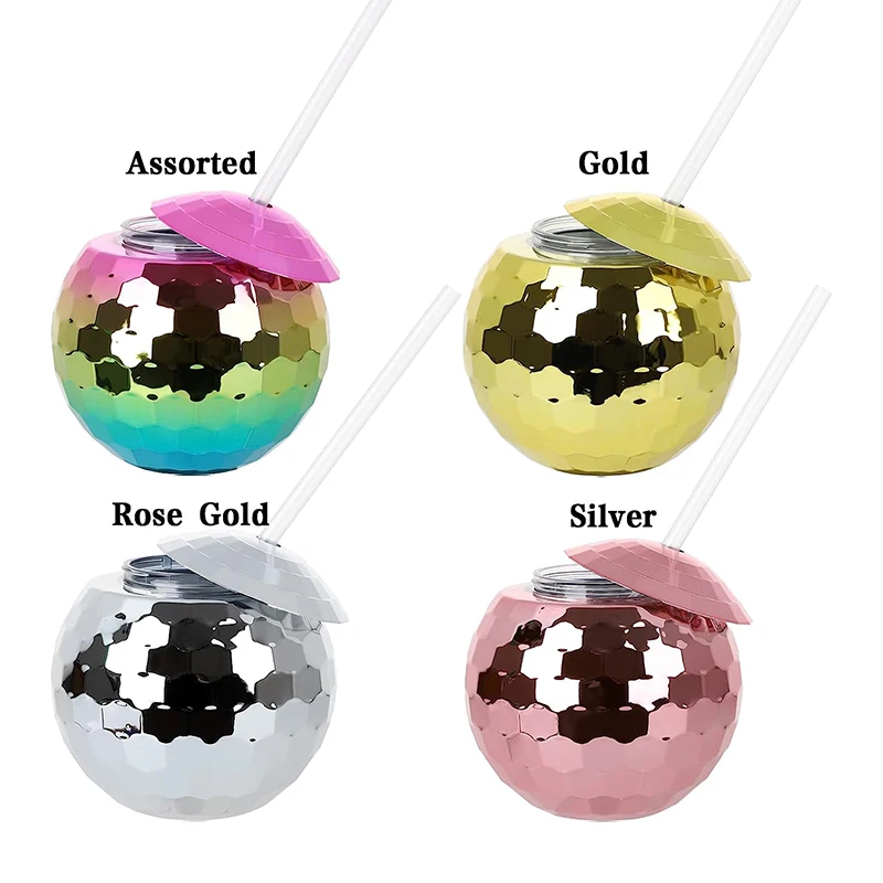 Disco Ball Cups Tumbler Disco Flash Ball Cocktail Cup Colorful Spherical Cup with Lid and Straw