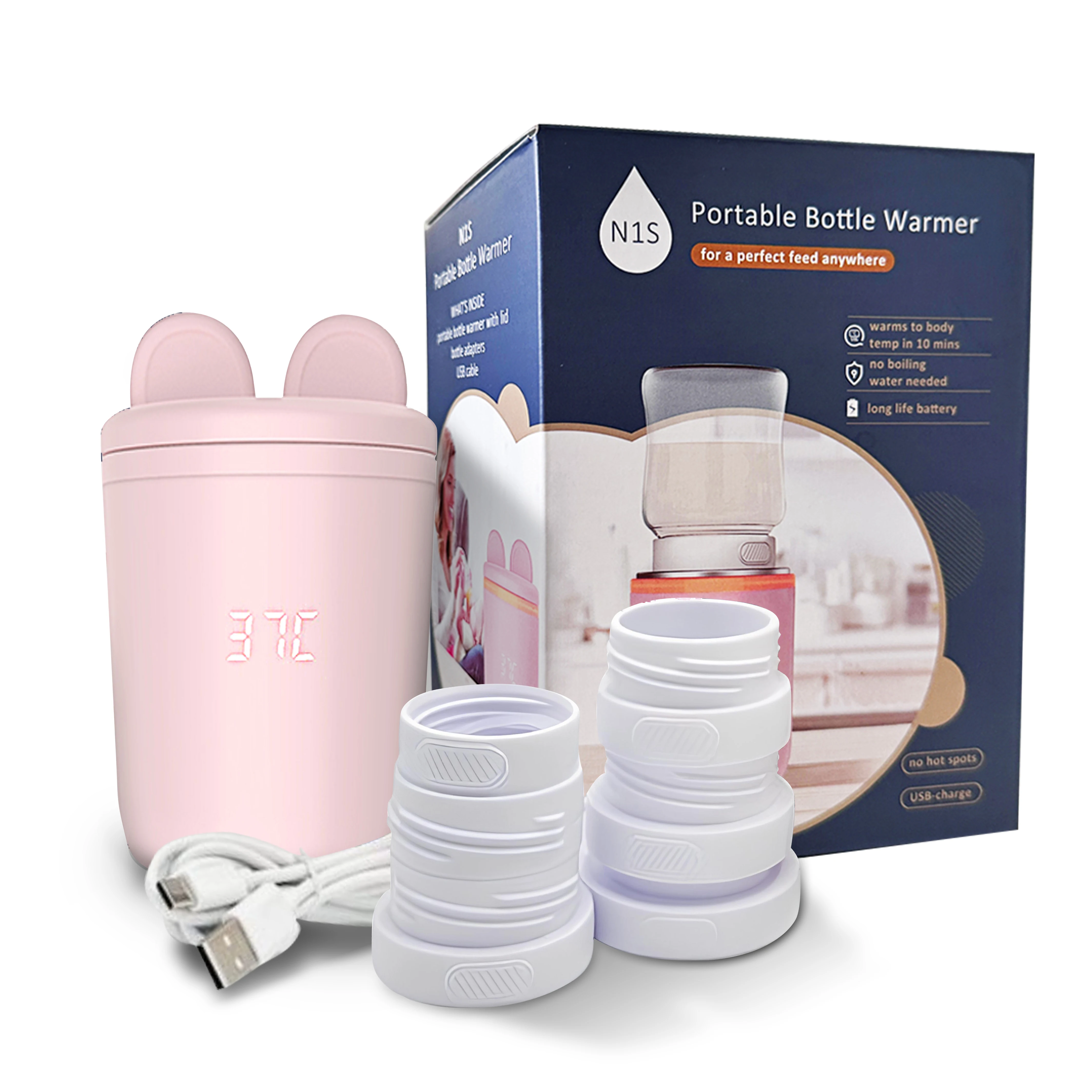 N1S Fast Heating baby Portable Bottle Warmer for breastmilk with 3 Adapters Travel electric milk heater Temperature Control