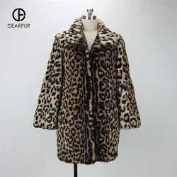 Winter Warm Rabbit Fur Coat Stylish Leopard Color Real Fur Coat Women Fur Coat Women