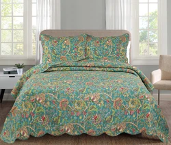 New Quilted pure cotton bed cover three-piece padded cotton non-slip large green sheet