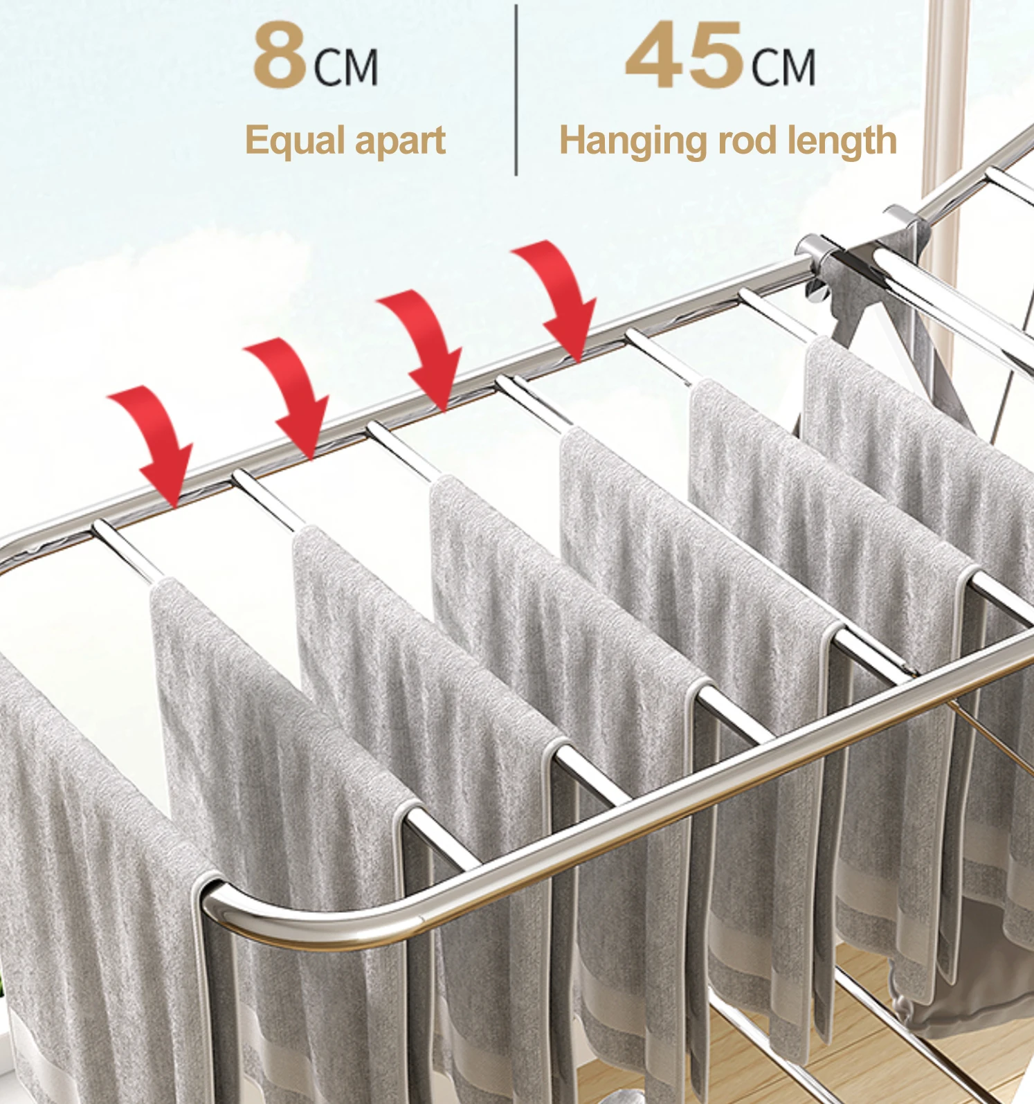 Stainless Steel Foldable Gullwing Clothes Drying Rack Space-Saving with Bonus Sock Clips for Bathroom Use