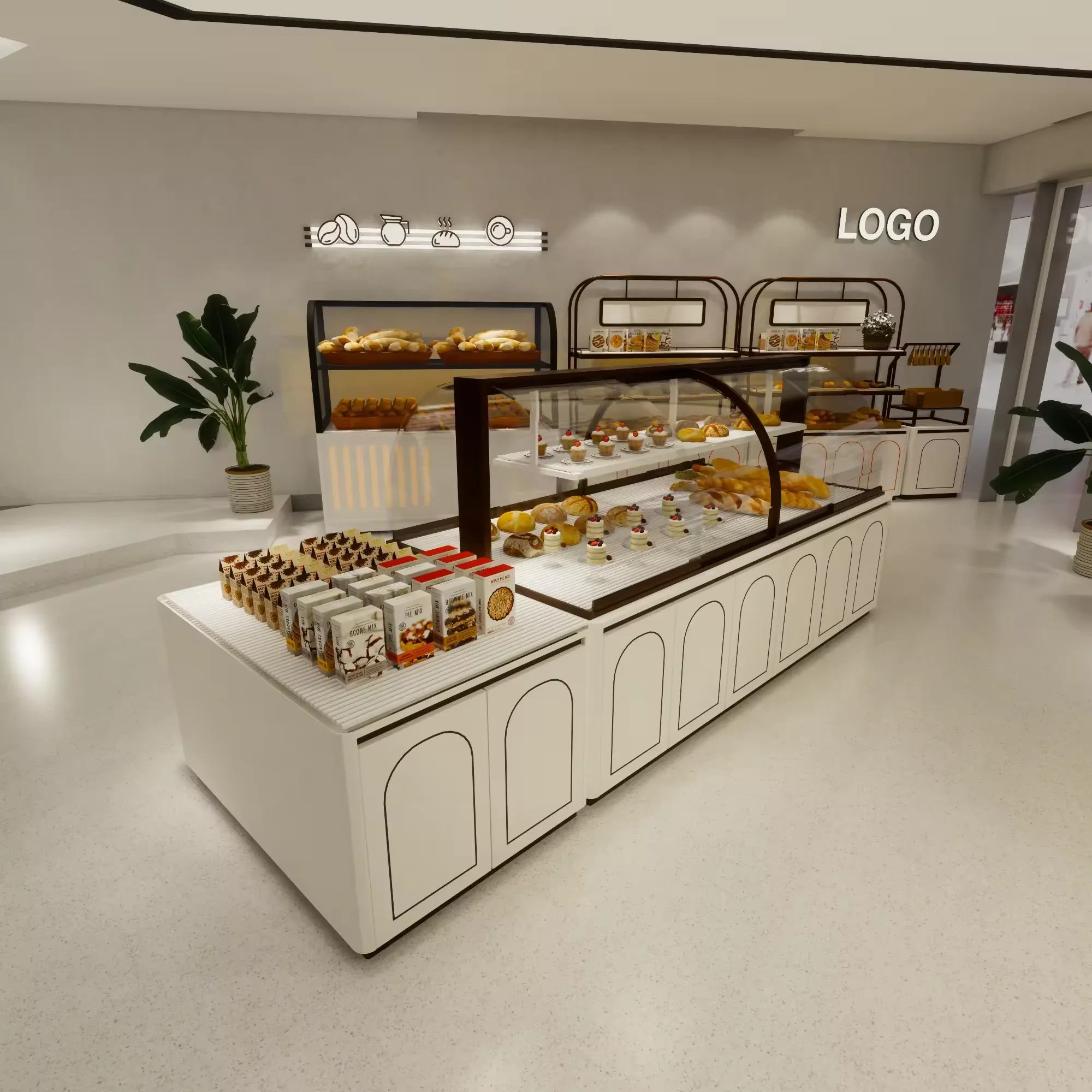 Custom Retail Store Luxury Bakery Display Cabinet Showcase Shop Rack Cake Bread Stand Display Case