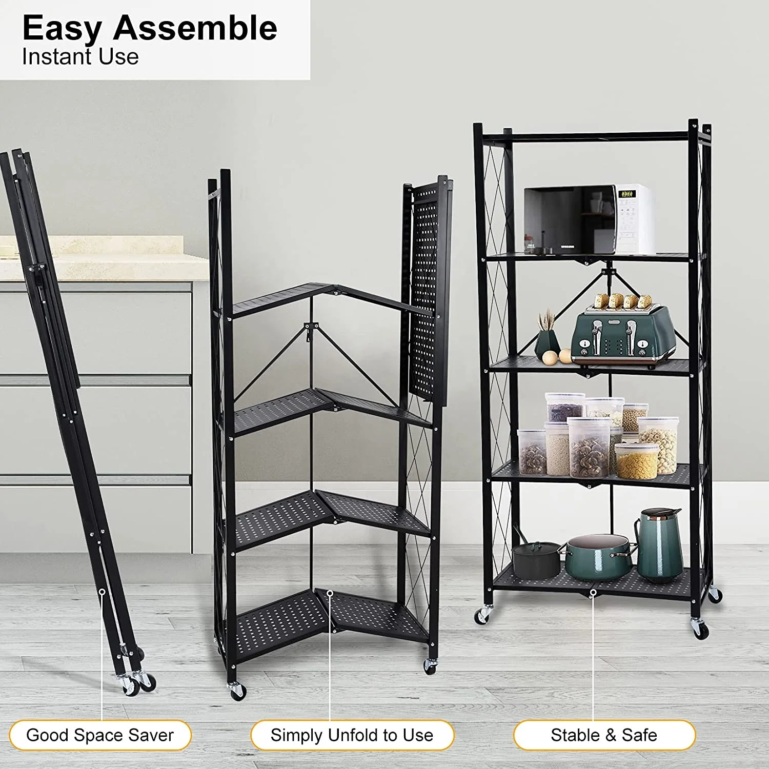 3/4 /5 Layer Home Storage Removable Metal Durable Folding Shelf Lightweight Display Kitchen Storage Rack Folding Rack
