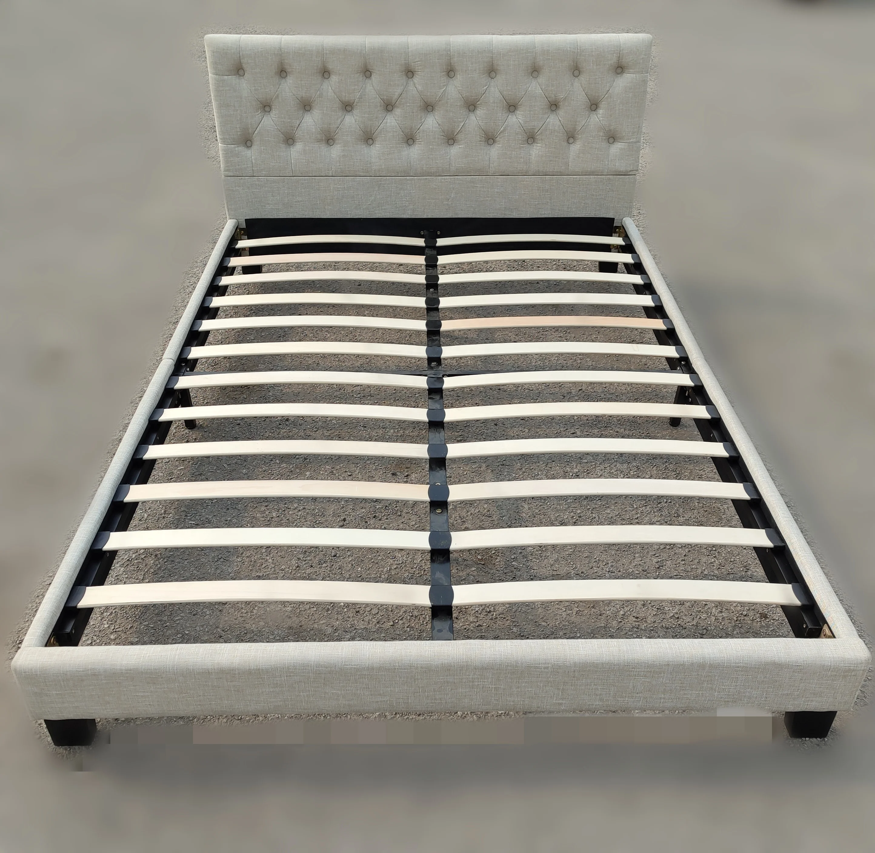New Design Bed in a box  beige color Linen Fabric bed Frame