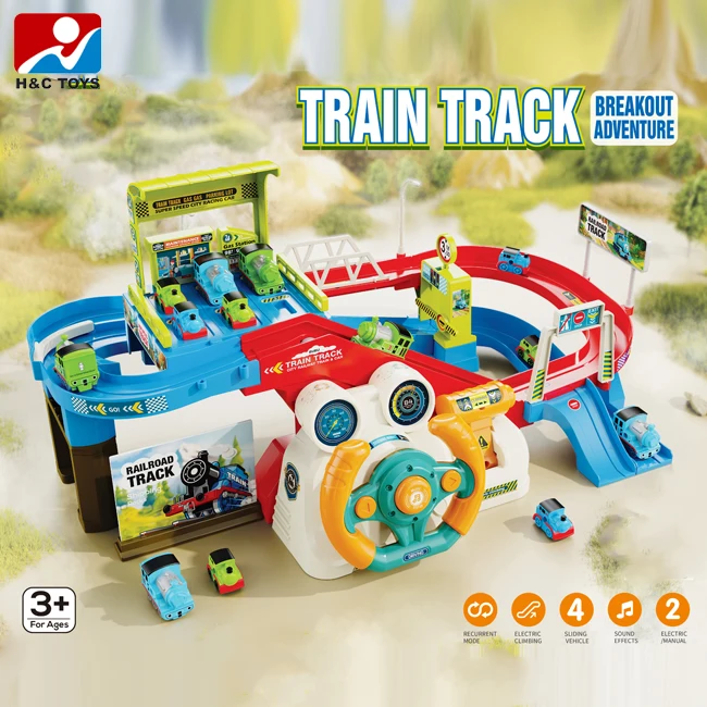 Mini train steering wheel traffic track diy assemble toys adventure orbit game for kids train track electric toy