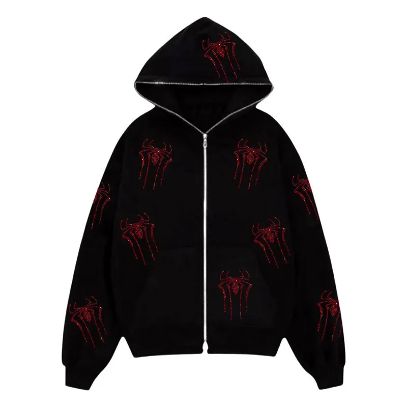 Custom Logo All Over Print Fleece Over Sized Rhinestone Full Men Face Zip Up Hoodies