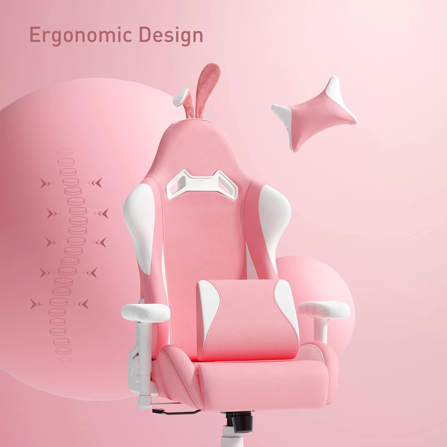 Low Price 2 Years Warranty Poland Pink LED Rgb Massage Kawaii Cute Bunny Ears Ergonomic Recliner Chair Computer Chair for Girls