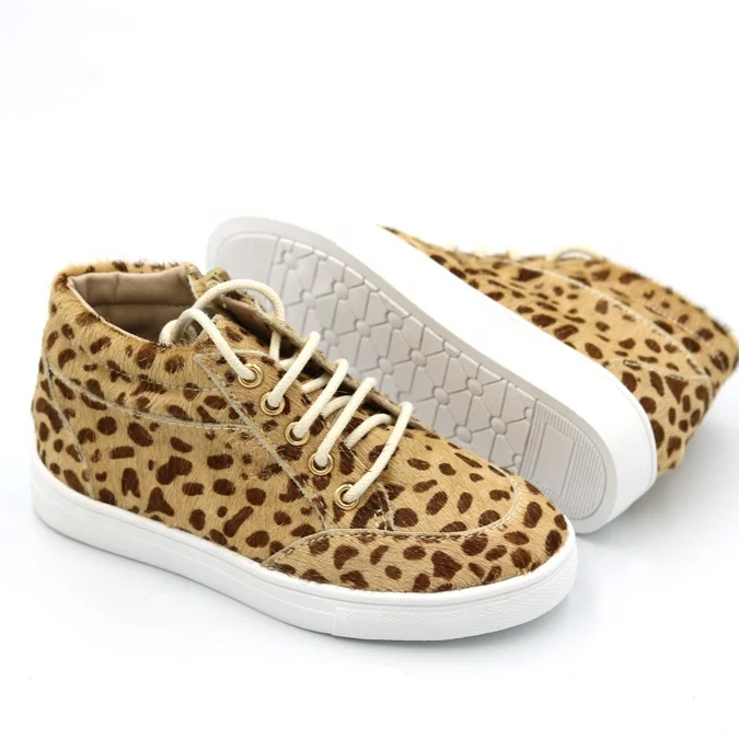 High Fashion Side Zipper Mo-hair Leather With Leopard Printing Charact Kid Sneaker