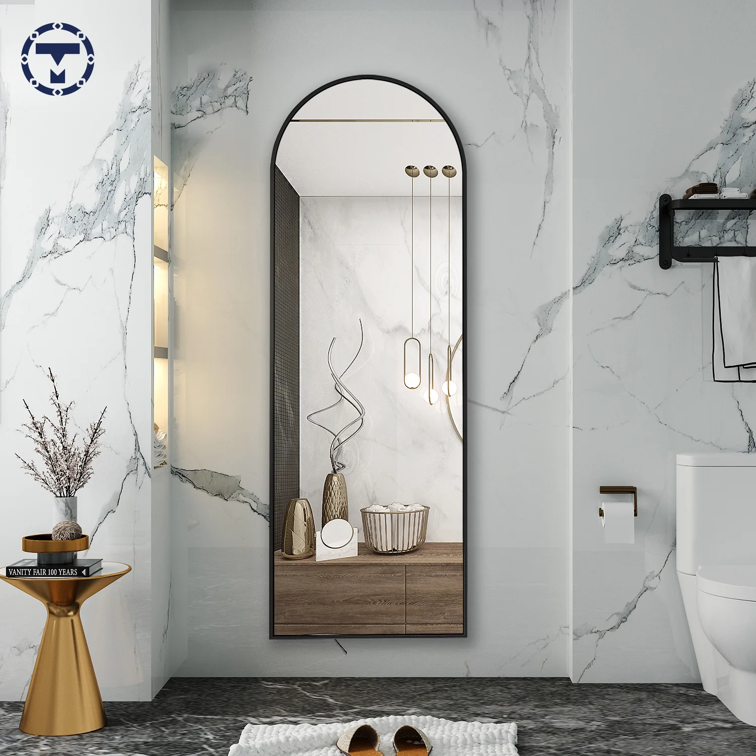 JTFM-L-A-1700X610-B Arch L-Shaped Iron Frame Matte Black 5mm Aluminum Mirror