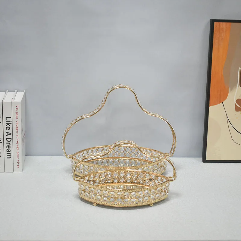 vegetable rack kitchen fruit storage basket luxury Creative metal jewelry tray  decorate glass tray