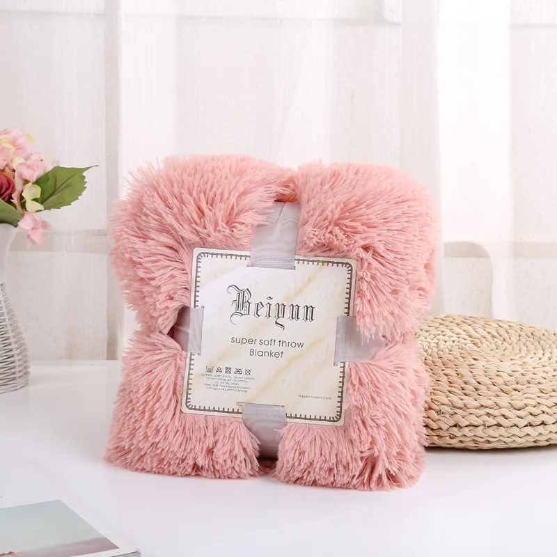 Solid Color Fluffy PV Long Plush Fleece Blanket Super Soft Luxury Faux Fur Throw for Bedding