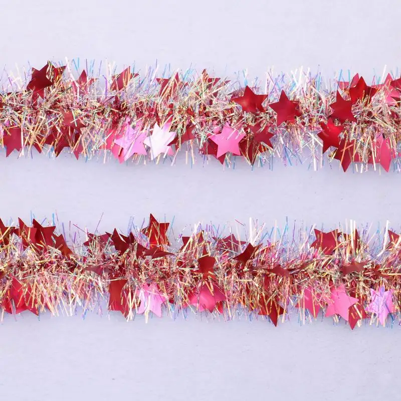 Party Christmas tinsel garland decorative PET tinsel garland with blue star decoration