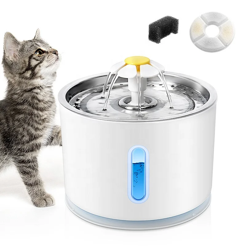 USB rechargeable automatic pet water fountain smart 2.4L 304 stainless steel dog cat water dispenser