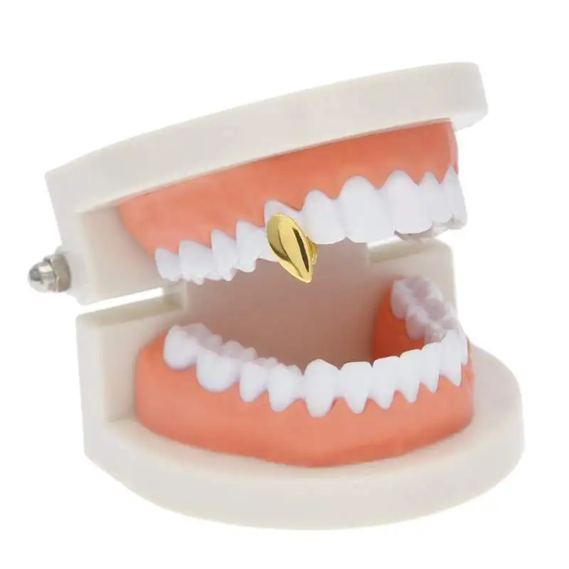 Free Sample Amazon Hot Sale Design Real Gold Plated Single Vampire Fang Teeth Grillz Halloween Gift For Party High Quality