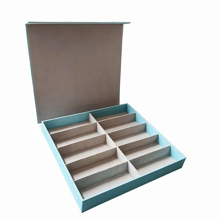 Wholesale Customized 10 slot leather Gray Eyewear Rack Countertop Case Sunglasses Tray Display Case