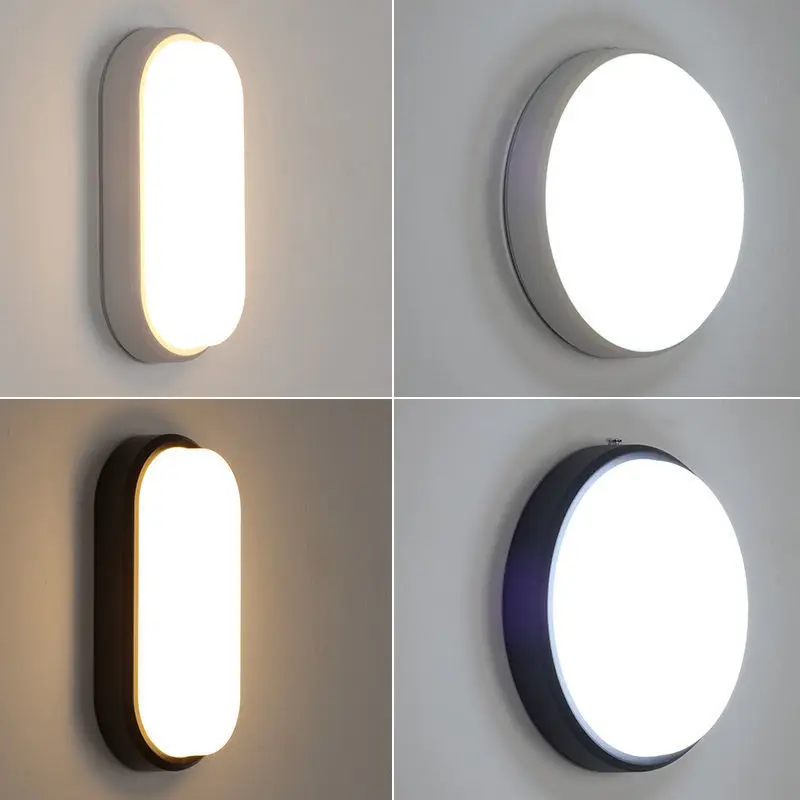Светодиодные наружные Настенные светильники пластиковые IP54 LED 6 8 12 18 24 Вт круглые и овальные водонепроницаемые для сада гаража черного цвета