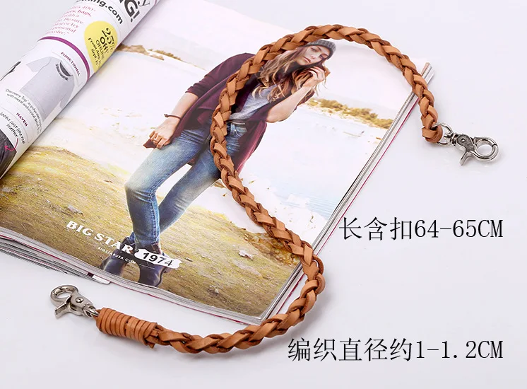 New arrival punk rock men Jean Chain handmade braid genuine leather trouser chain Accessories vintage leather wallet chain