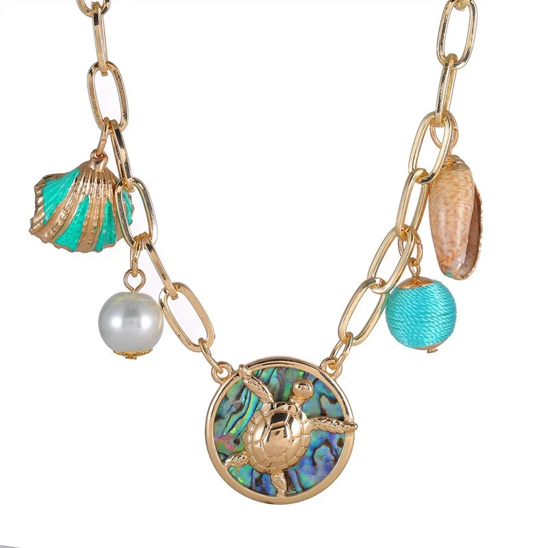 fashion jewelry 2024 new arrivals Wholesale womens gold plated shell pearl sea star turtle charms aquarium gift necklace jewelry