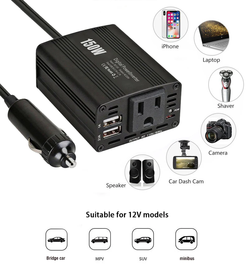 Shenpu 300W Пик Чистая синусоида Инвертор 12V DC до 120V AC автомобильный инвертор