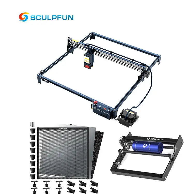 New SCULPFUN S30 Ultra 22W Laser Engraving Machine with 600*600mm Honeycomb Rotary Kit