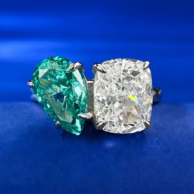 925 Серебряный двойной камень Пасьянс Обручальное кольцо груша два камня кольцо матери для нее