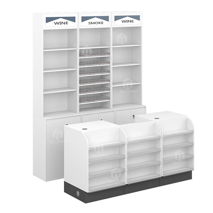 Meicheng Hot Sale Product Checkout Counter Wooden Cashier Check Table Sample Design Wood Grocery Shop Counter