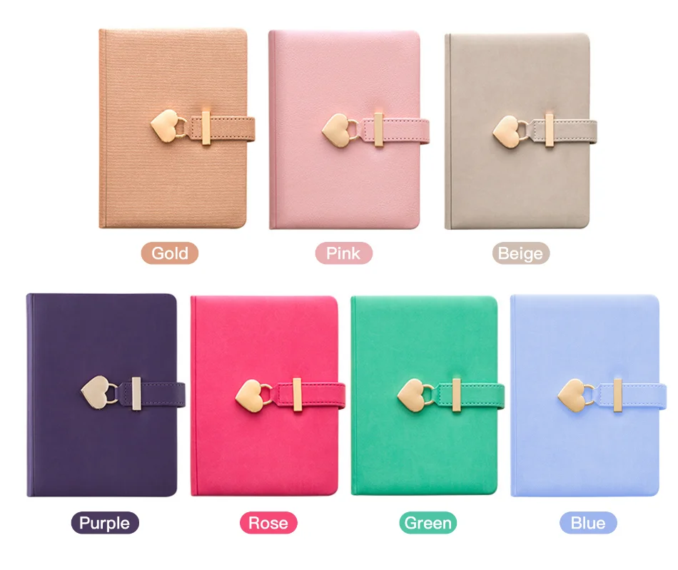 B6 Kawaii Diary Heart Lock Diary with lock and key PU Secret Notebook Retro Travel Liner Paper Heart lock Diary