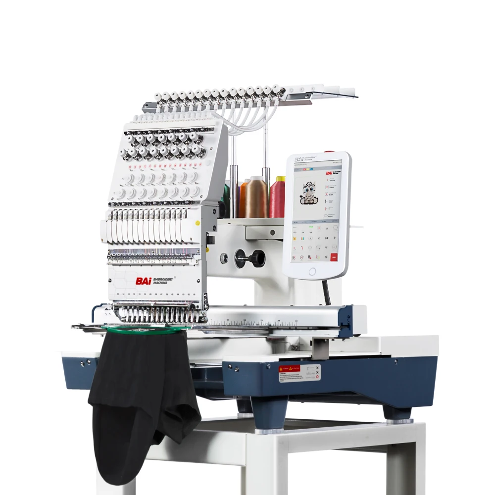 BAI 1200RPM single head Household 12/15 needles hat/cap/tshirt/logo computer embroidery machine for sale