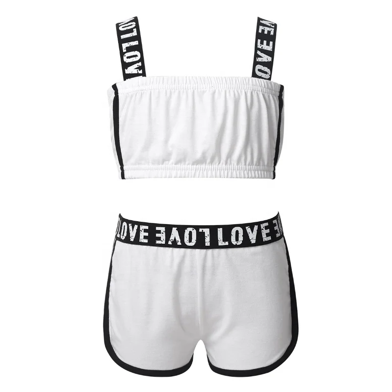 
Kids Girls Tankini Activewear Outfit Wide Shoulder Straps Tube Top with Bottoms Tracksuit Dance Traning kids sport set 