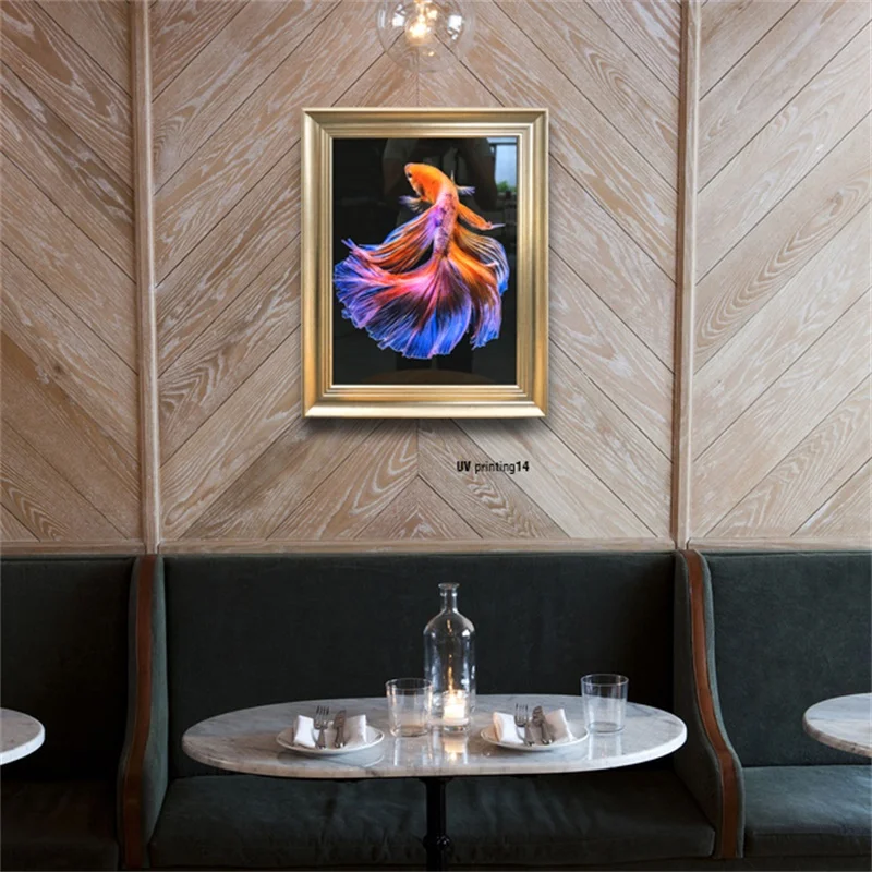 Oil Painting Dafen Home Decoration Resin Modern HD Beautiful Fish Wall Art Frame Decoration Picture 3D UV Printing Canvas Animal